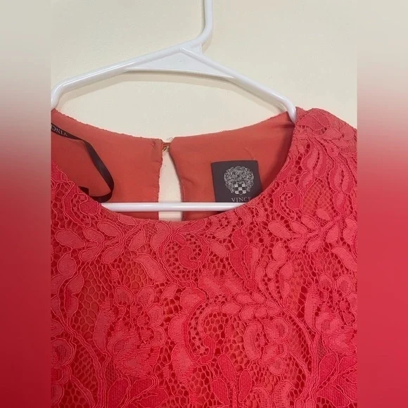 Vince Camuto Bright Coral Red Puff Sleeve MIDI Dress NWT - Picture 7 of 13